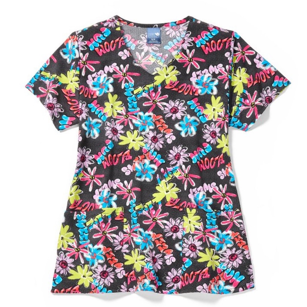 Zoe + Chloe XL Extra Large Bright Floral Bloom Boom Scrub Top Women Ladies Shirt